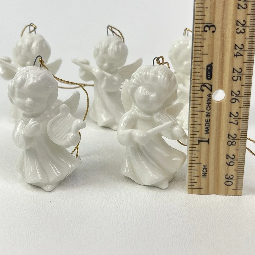 Schmid 5 Angels with Musical Instruments Christmas Ornaments White Japan